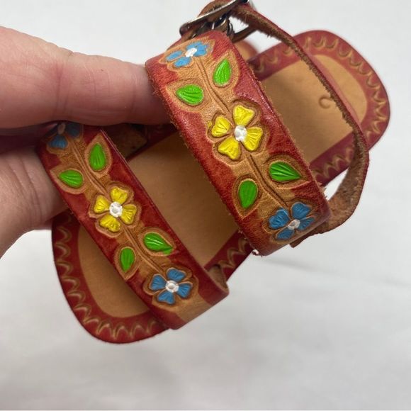 Handmade Mexico Leather Flower Sandals size 2 - Picture 5 of 6